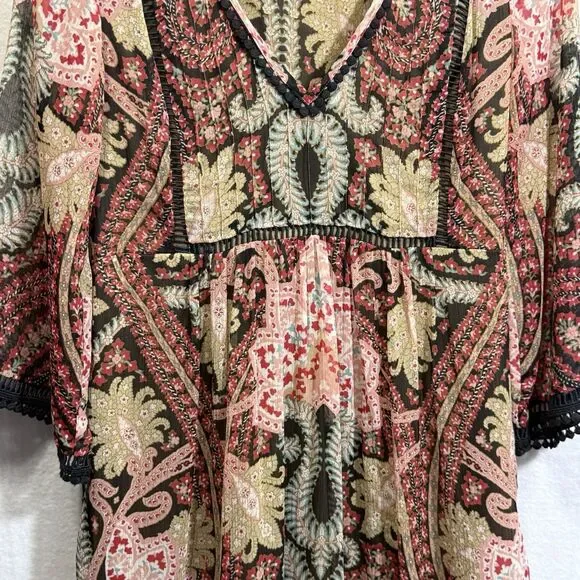 Anthropologie Ranna Gill Joss Kimono Dress Mini Paisley Boho Festival Size 4 - Picture 5 of 14